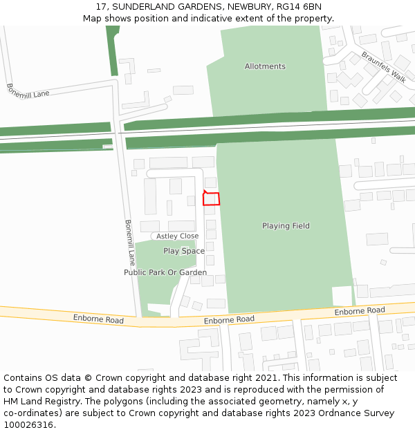17, SUNDERLAND GARDENS, NEWBURY, RG14 6BN: Location map and indicative extent of plot