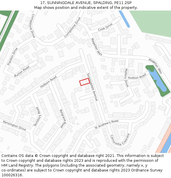 17, SUNNINGDALE AVENUE, SPALDING, PE11 2SP: Location map and indicative extent of plot