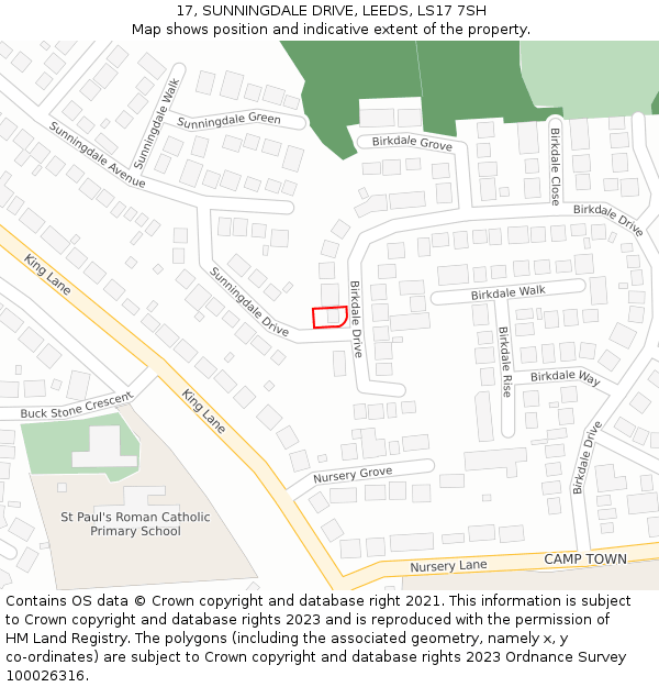 17, SUNNINGDALE DRIVE, LEEDS, LS17 7SH: Location map and indicative extent of plot