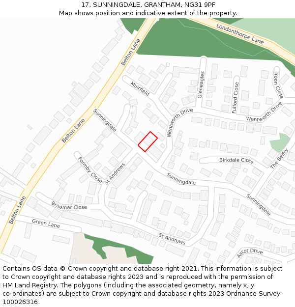 17, SUNNINGDALE, GRANTHAM, NG31 9PF: Location map and indicative extent of plot