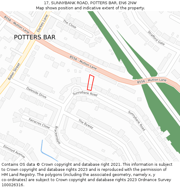 17, SUNNYBANK ROAD, POTTERS BAR, EN6 2NW: Location map and indicative extent of plot