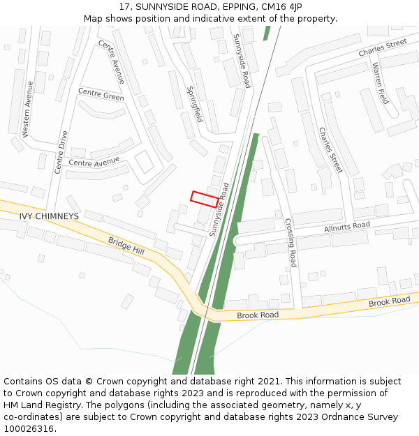 17, SUNNYSIDE ROAD, EPPING, CM16 4JP: Location map and indicative extent of plot