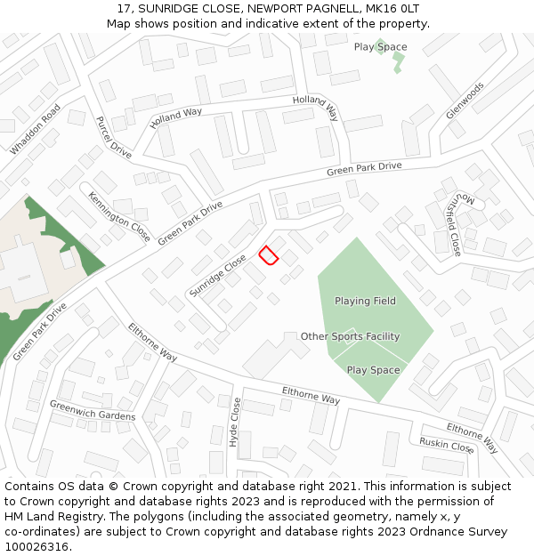 17, SUNRIDGE CLOSE, NEWPORT PAGNELL, MK16 0LT: Location map and indicative extent of plot