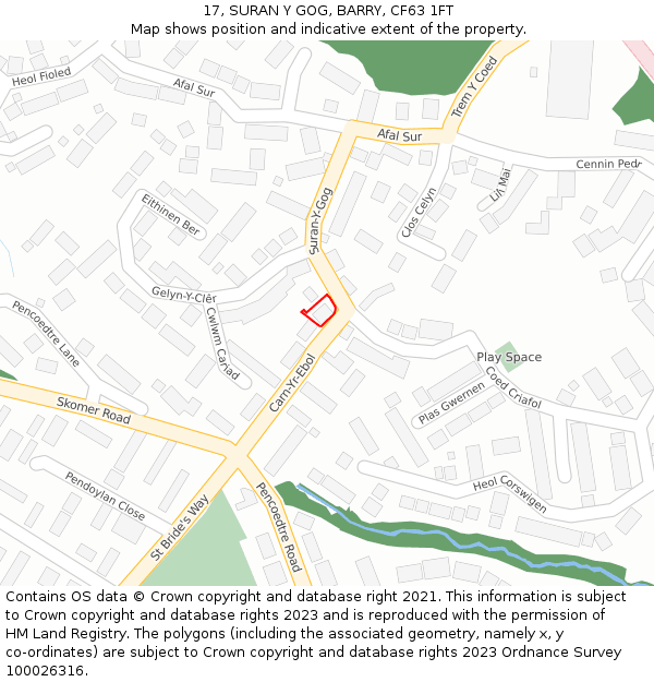 17, SURAN Y GOG, BARRY, CF63 1FT: Location map and indicative extent of plot