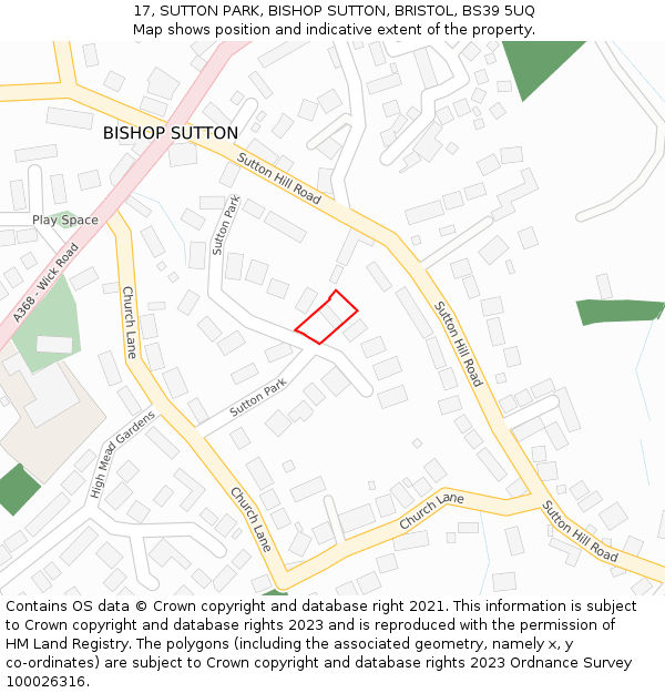 17, SUTTON PARK, BISHOP SUTTON, BRISTOL, BS39 5UQ: Location map and indicative extent of plot
