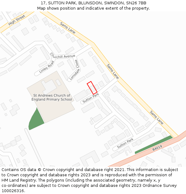 17, SUTTON PARK, BLUNSDON, SWINDON, SN26 7BB: Location map and indicative extent of plot