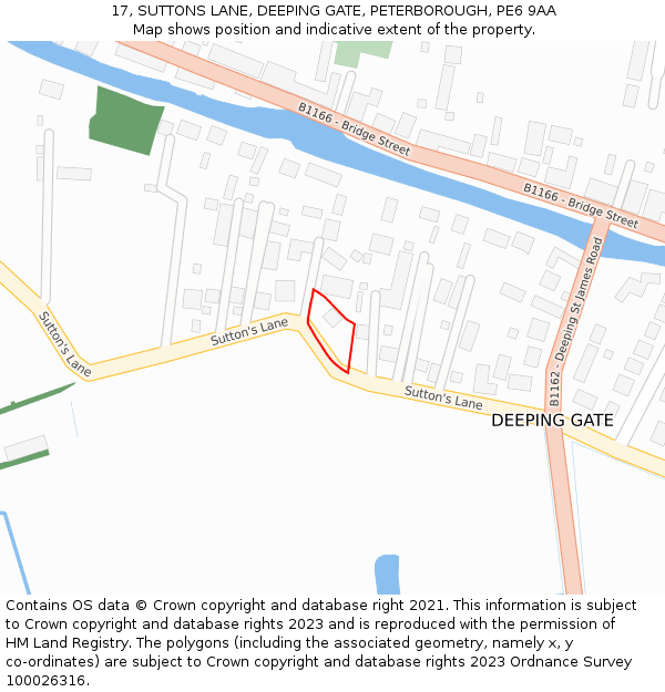 17, SUTTONS LANE, DEEPING GATE, PETERBOROUGH, PE6 9AA: Location map and indicative extent of plot