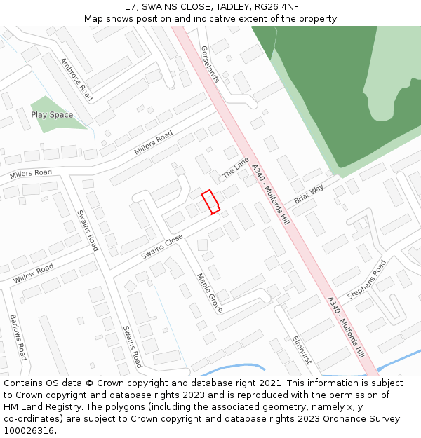 17, SWAINS CLOSE, TADLEY, RG26 4NF: Location map and indicative extent of plot