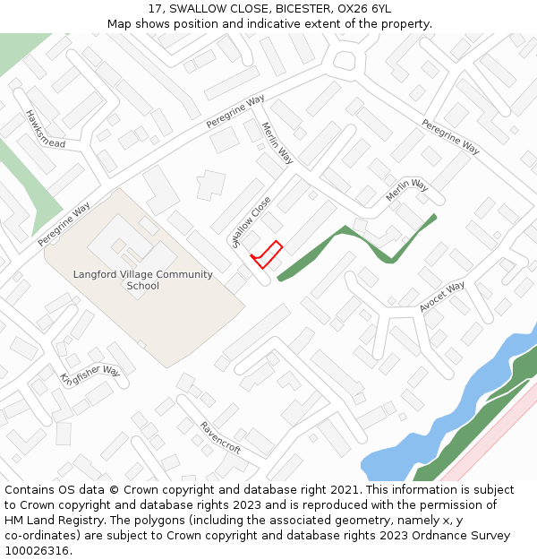 17, SWALLOW CLOSE, BICESTER, OX26 6YL: Location map and indicative extent of plot