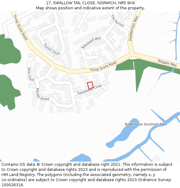 17, SWALLOW TAIL CLOSE, NORWICH, NR5 9HX: Location map and indicative extent of plot