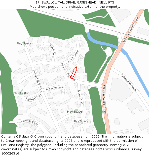 17, SWALLOW TAIL DRIVE, GATESHEAD, NE11 9TG: Location map and indicative extent of plot