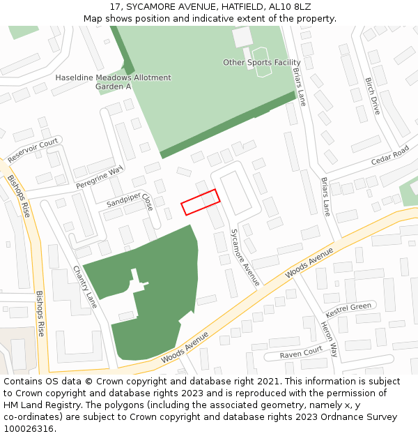 17, SYCAMORE AVENUE, HATFIELD, AL10 8LZ: Location map and indicative extent of plot