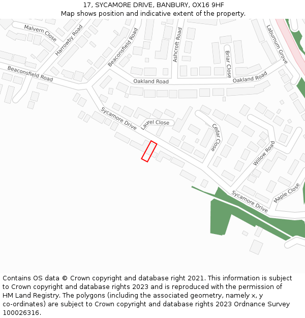 17, SYCAMORE DRIVE, BANBURY, OX16 9HF: Location map and indicative extent of plot
