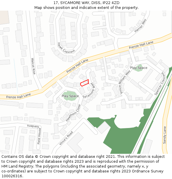 17, SYCAMORE WAY, DISS, IP22 4ZD: Location map and indicative extent of plot