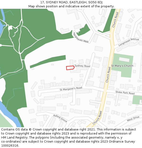 17, SYDNEY ROAD, EASTLEIGH, SO50 6DJ: Location map and indicative extent of plot