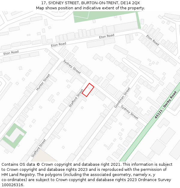 17, SYDNEY STREET, BURTON-ON-TRENT, DE14 2QX: Location map and indicative extent of plot