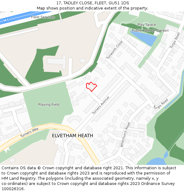 17, TADLEY CLOSE, FLEET, GU51 1DS: Location map and indicative extent of plot