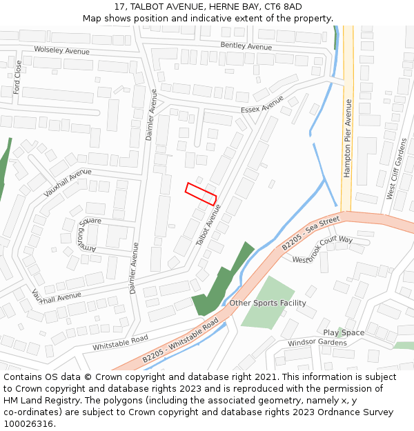 17, TALBOT AVENUE, HERNE BAY, CT6 8AD: Location map and indicative extent of plot