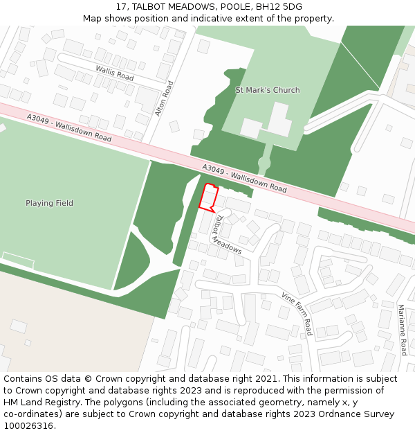 17, TALBOT MEADOWS, POOLE, BH12 5DG: Location map and indicative extent of plot