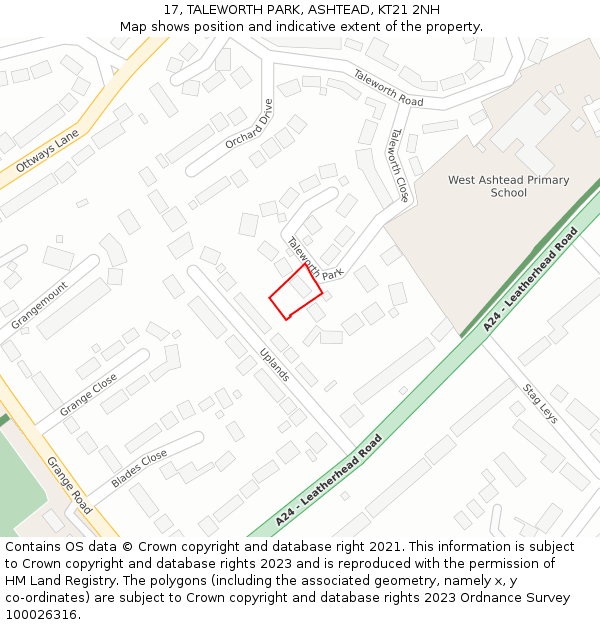 17, TALEWORTH PARK, ASHTEAD, KT21 2NH: Location map and indicative extent of plot