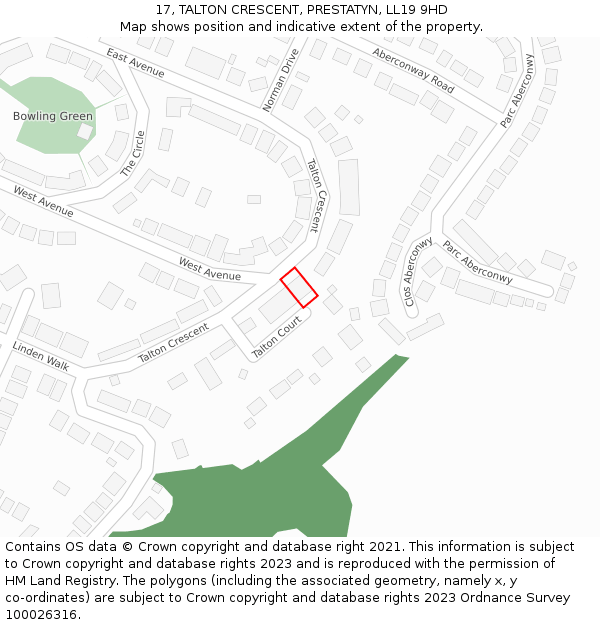 17, TALTON CRESCENT, PRESTATYN, LL19 9HD: Location map and indicative extent of plot