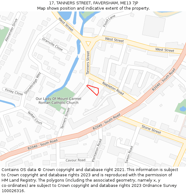 17, TANNERS STREET, FAVERSHAM, ME13 7JP: Location map and indicative extent of plot