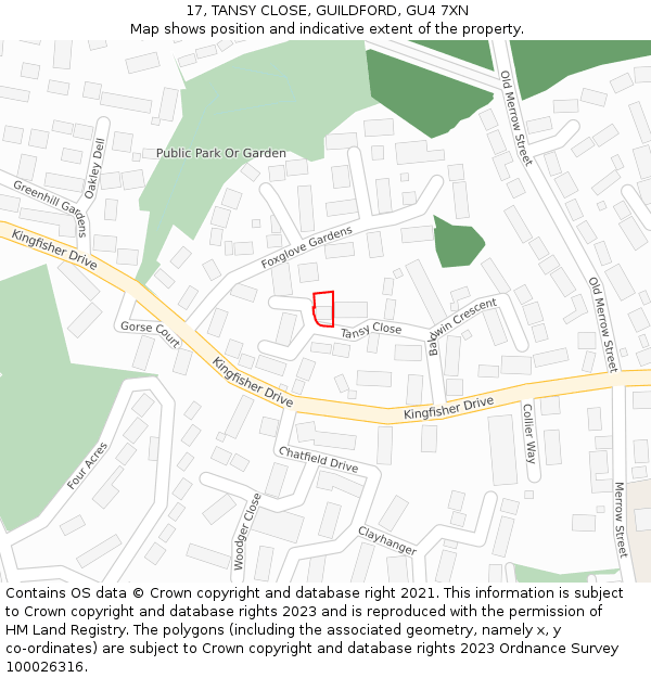 17, TANSY CLOSE, GUILDFORD, GU4 7XN: Location map and indicative extent of plot