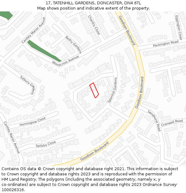 17, TATENHILL GARDENS, DONCASTER, DN4 6TL: Location map and indicative extent of plot