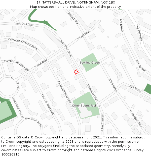 17, TATTERSHALL DRIVE, NOTTINGHAM, NG7 1BX: Location map and indicative extent of plot