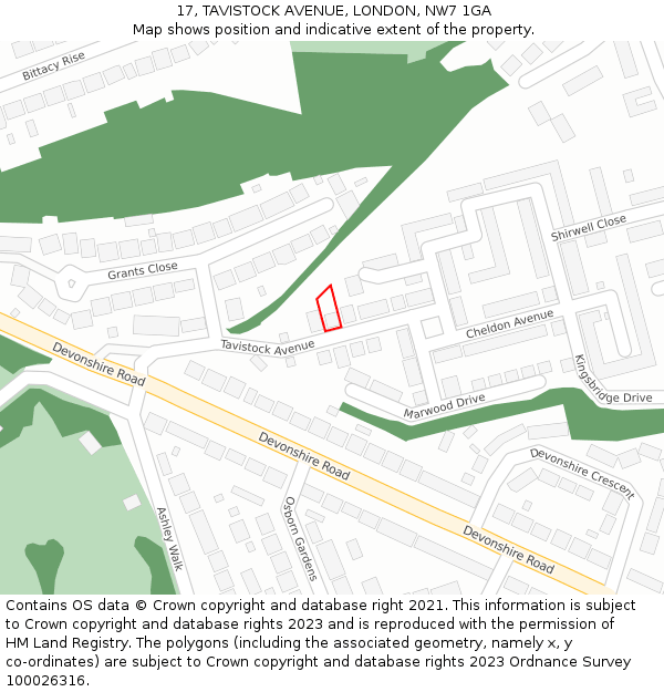 17, TAVISTOCK AVENUE, LONDON, NW7 1GA: Location map and indicative extent of plot