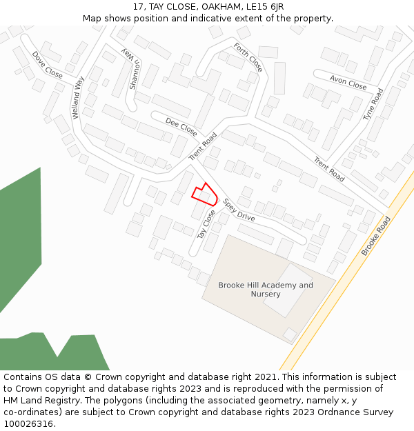 17, TAY CLOSE, OAKHAM, LE15 6JR: Location map and indicative extent of plot