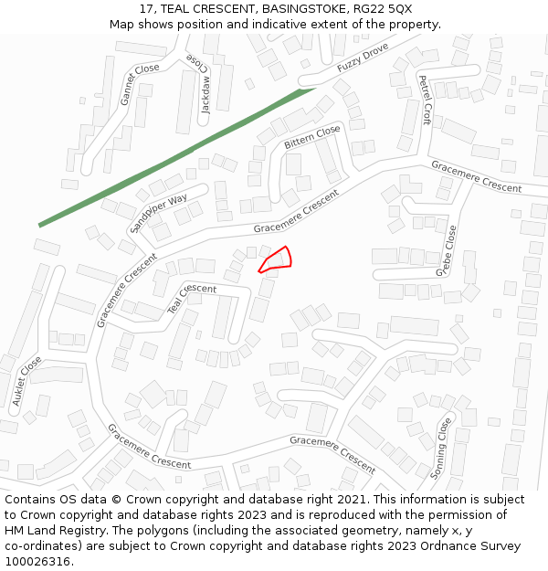 17, TEAL CRESCENT, BASINGSTOKE, RG22 5QX: Location map and indicative extent of plot