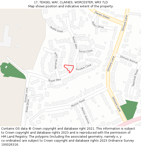 17, TEASEL WAY, CLAINES, WORCESTER, WR3 7LD: Location map and indicative extent of plot