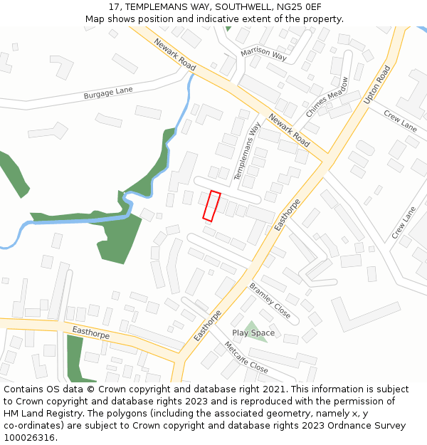 17, TEMPLEMANS WAY, SOUTHWELL, NG25 0EF: Location map and indicative extent of plot