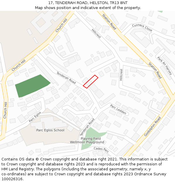 17, TENDERAH ROAD, HELSTON, TR13 8NT: Location map and indicative extent of plot