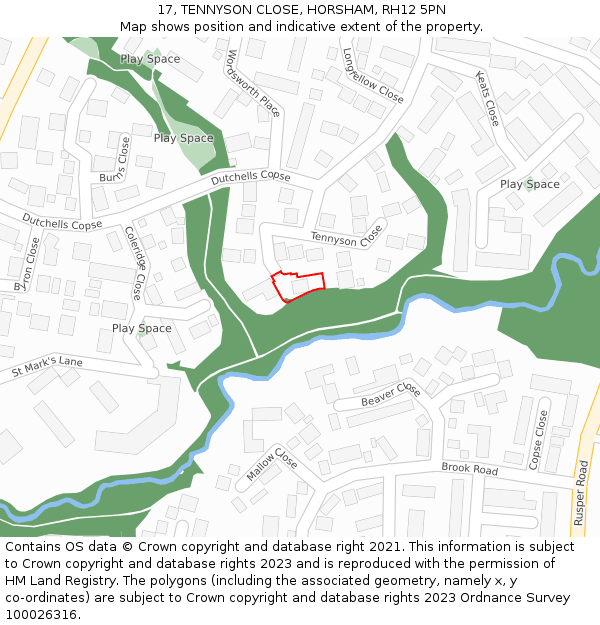 17, TENNYSON CLOSE, HORSHAM, RH12 5PN: Location map and indicative extent of plot