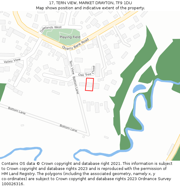 17, TERN VIEW, MARKET DRAYTON, TF9 1DU: Location map and indicative extent of plot