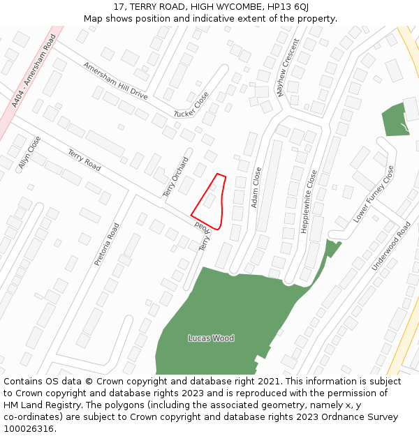 17, TERRY ROAD, HIGH WYCOMBE, HP13 6QJ: Location map and indicative extent of plot