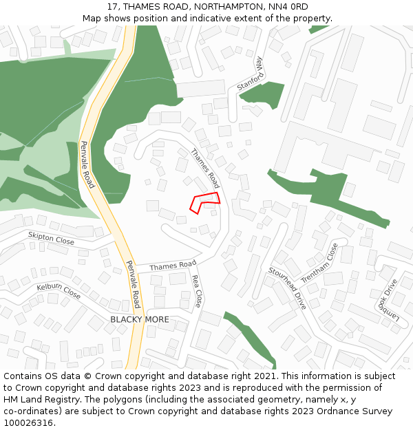 17, THAMES ROAD, NORTHAMPTON, NN4 0RD: Location map and indicative extent of plot