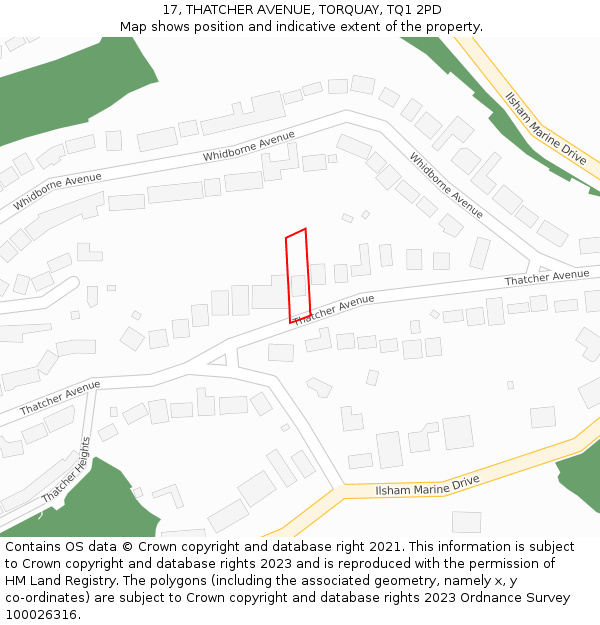 17, THATCHER AVENUE, TORQUAY, TQ1 2PD: Location map and indicative extent of plot