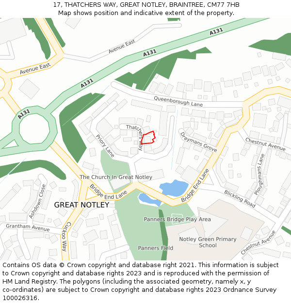 17, THATCHERS WAY, GREAT NOTLEY, BRAINTREE, CM77 7HB: Location map and indicative extent of plot