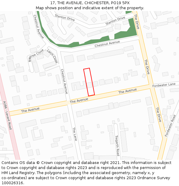 17, THE AVENUE, CHICHESTER, PO19 5PX: Location map and indicative extent of plot