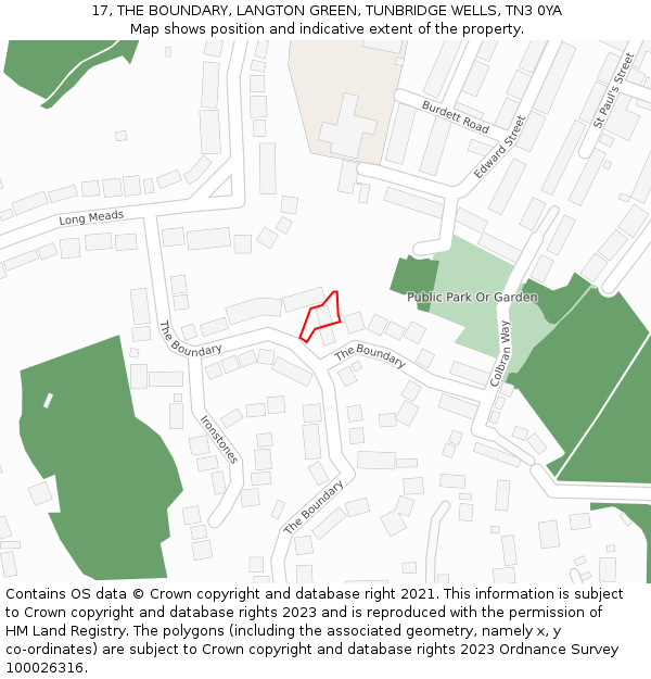 17, THE BOUNDARY, LANGTON GREEN, TUNBRIDGE WELLS, TN3 0YA: Location map and indicative extent of plot