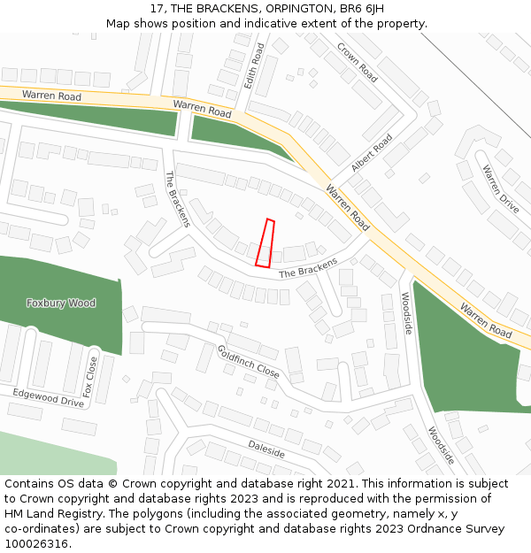 17, THE BRACKENS, ORPINGTON, BR6 6JH: Location map and indicative extent of plot