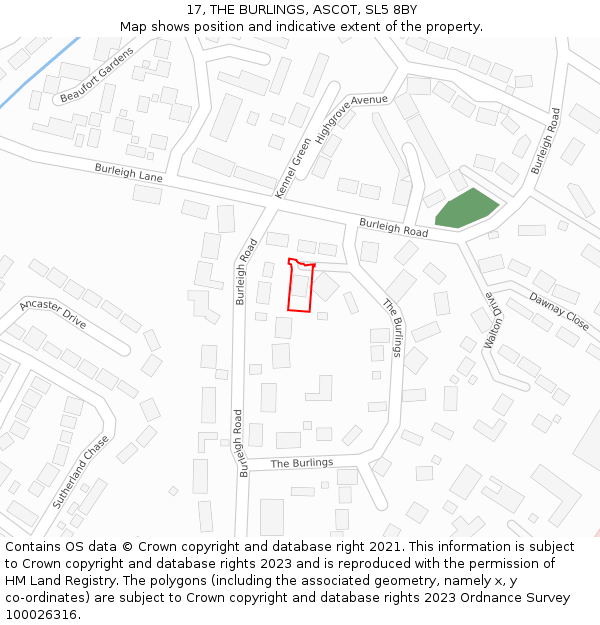 17, THE BURLINGS, ASCOT, SL5 8BY: Location map and indicative extent of plot