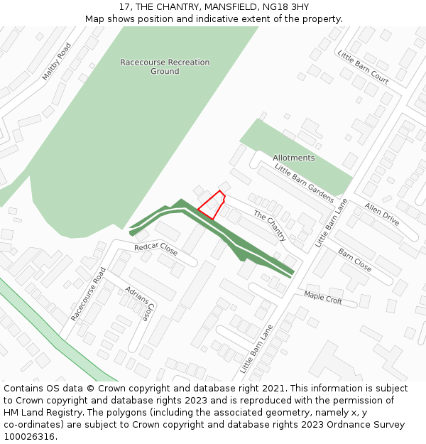 17, THE CHANTRY, MANSFIELD, NG18 3HY: Location map and indicative extent of plot