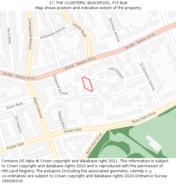 17, THE CLOISTERS, BLACKPOOL, FY3 8LW: Location map and indicative extent of plot