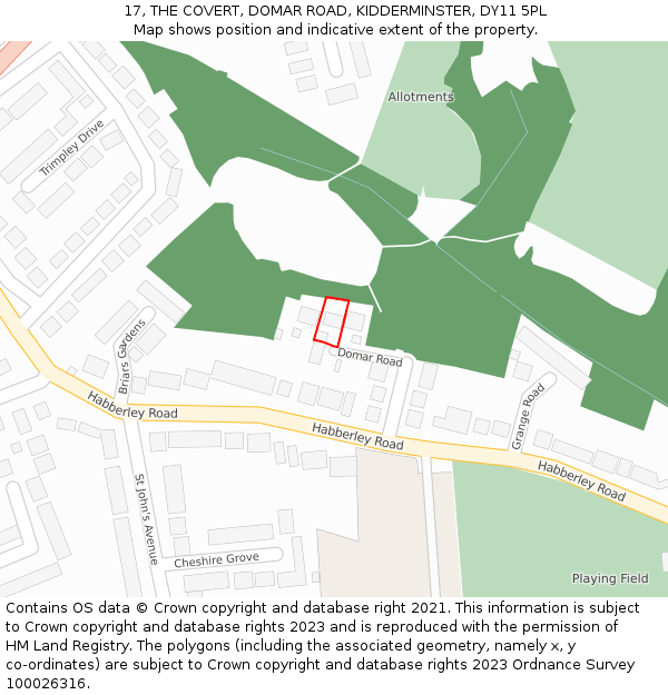 17, THE COVERT, DOMAR ROAD, KIDDERMINSTER, DY11 5PL: Location map and indicative extent of plot