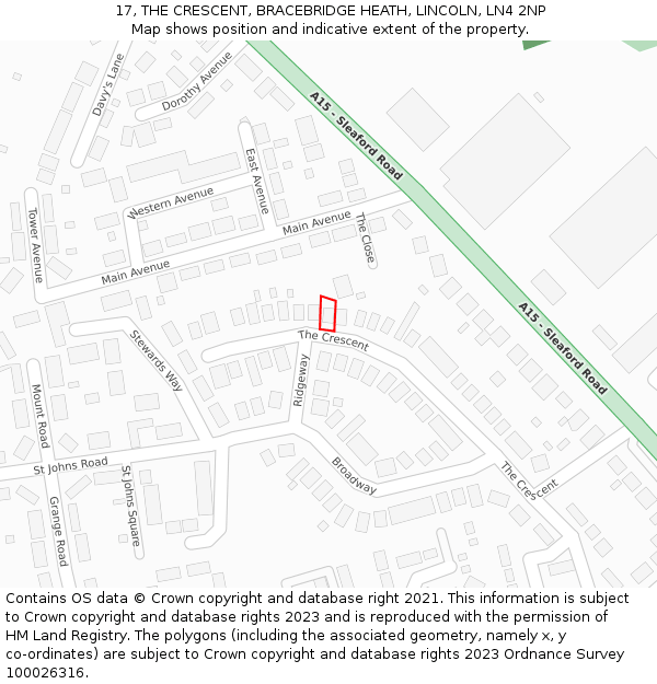 17, THE CRESCENT, BRACEBRIDGE HEATH, LINCOLN, LN4 2NP: Location map and indicative extent of plot
