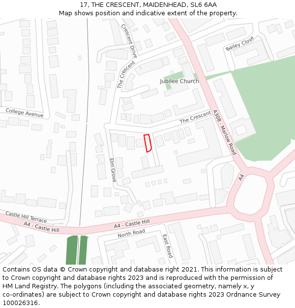 17, THE CRESCENT, MAIDENHEAD, SL6 6AA: Location map and indicative extent of plot